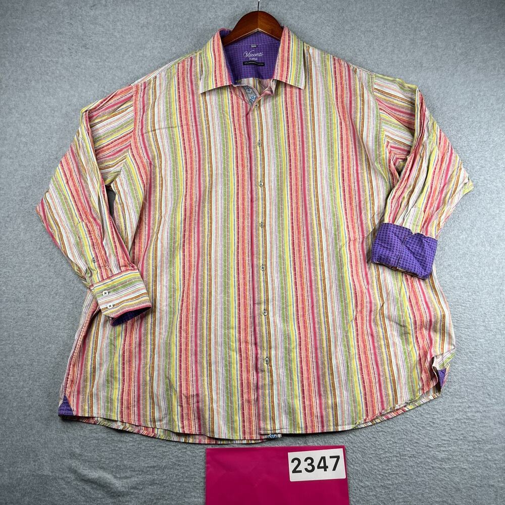Visconti Uomo Shirt Colorful Striped Flip Cuff Button Up Long Sleeve Mens 3XLB